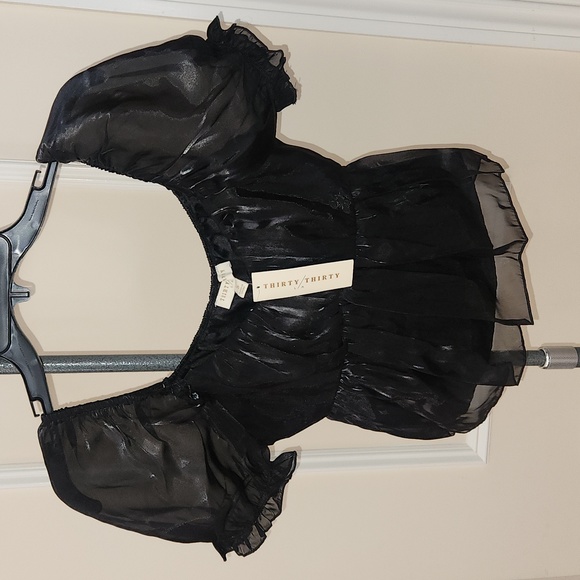 Puff-Sleeve, Black Sheen top.  New with tags!  Romantic and Flirty! - Picture 3 of 16